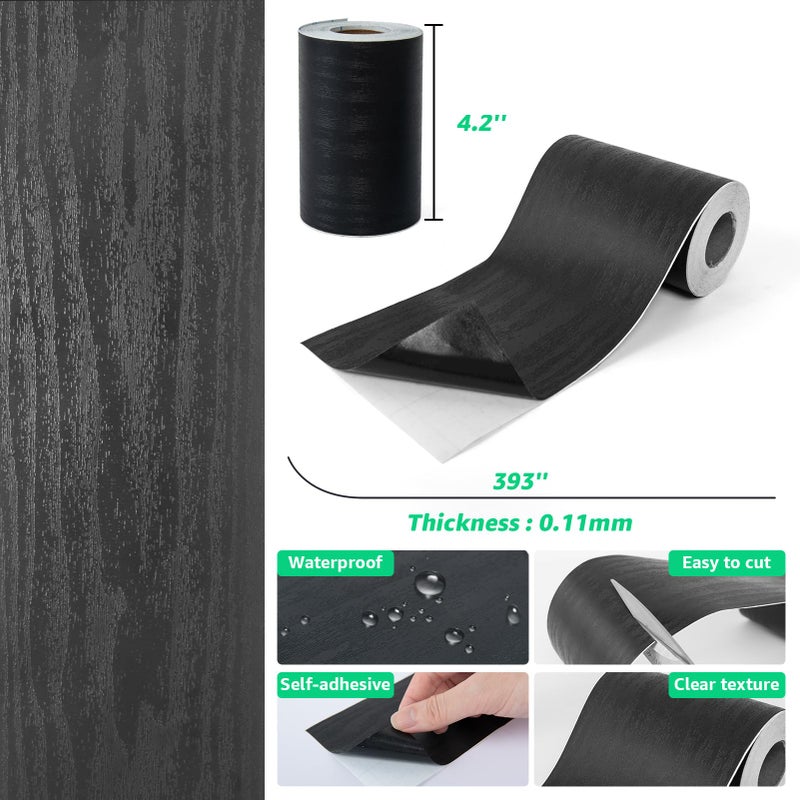 LONGKING Premium 10M Black Wood Grain Peel and Stick Mirror Border Wall Decal: Waterproof PVC Wallpaper Sticker for Kitchen & Bathroom  393x4.2 in - Image 2